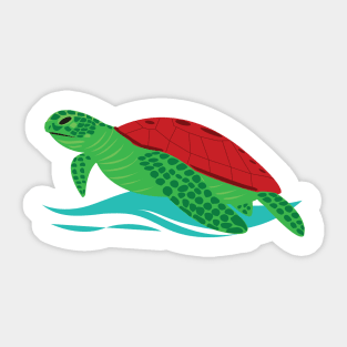 Colorful Sea Turtle on Beach waves turtle-lover design Sticker